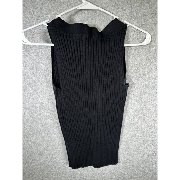 Vintage Y2K Bellidini Large Womens Tank Top Black Sleeveless Ribbed Beaded VNeck - Picture 8 of 9